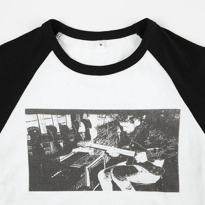 Short sleeve crewneck ribbed print top