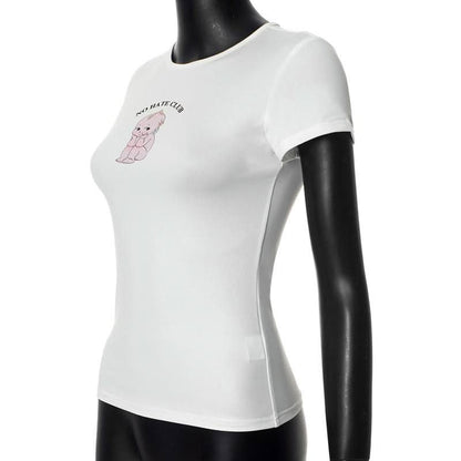 Crewneck short sleeve doll pattern contrast top