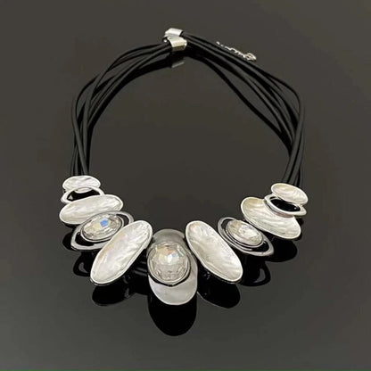 Irregular elliptic rhinestone layered necklace