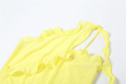 One shoulder ruffle irregular high slit maxi dress-final-sale