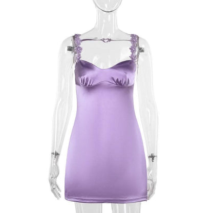 V neck flower applique ruched cami mini dress