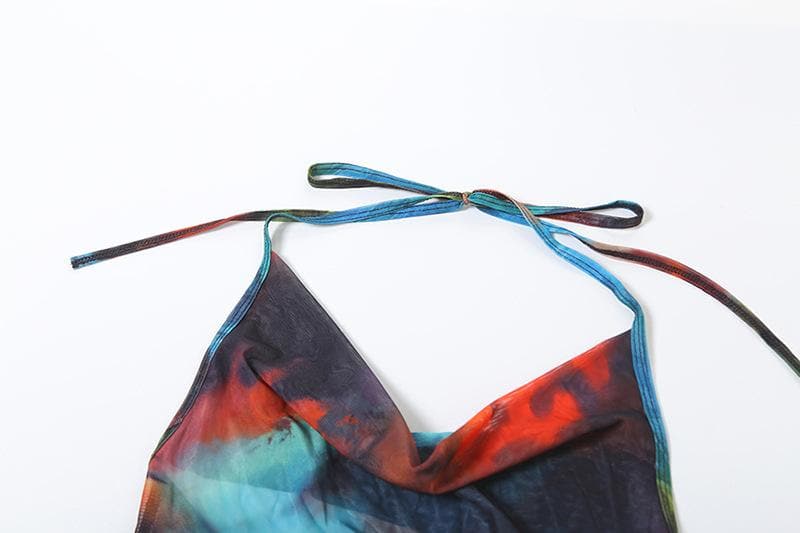 Cowl neck halter contrast backless maxi dress