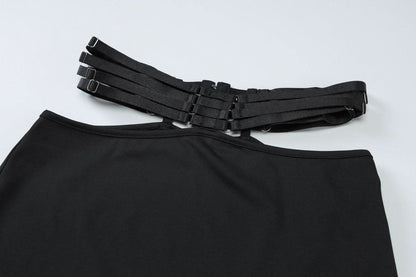 Long sleeve v neck adjustable o ring mini skirt set