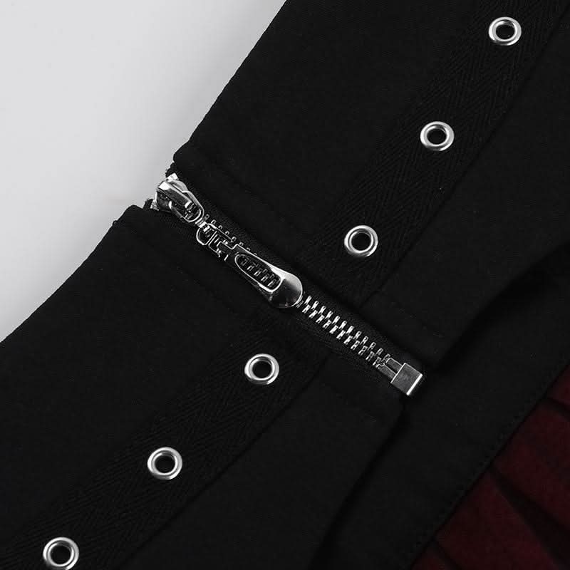 Mesh garter belt ruffle zip-up mini skirt