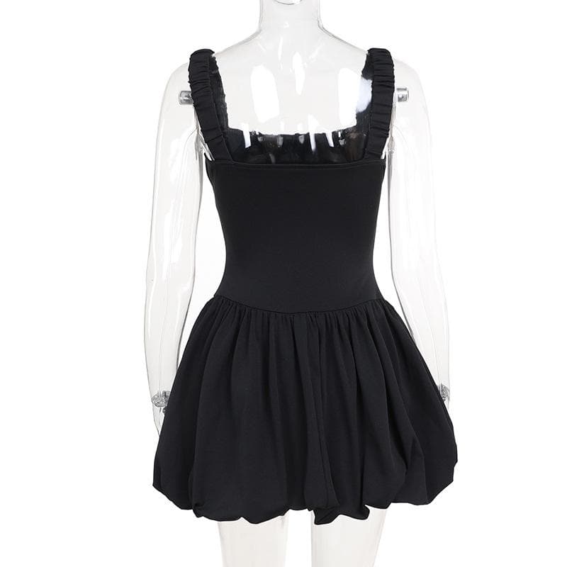 Square neck backless ruched cami mini dress