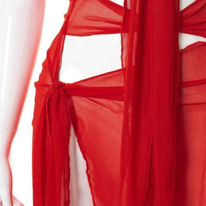 Sheer mesh see through knotted hollow out slit cut out maxi dress-final-sale