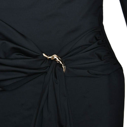 Long sleeve ruched metal applique mini dress