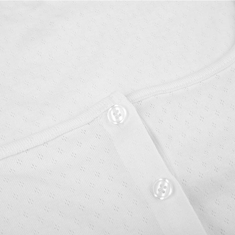 Button ruffle long sleeve lace hem textured solid 2 piece top