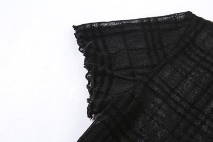 Ruffled mesh plaid long sleeve dress