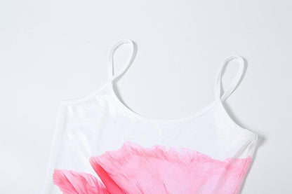 Flower print backless u neck cami maxi dress