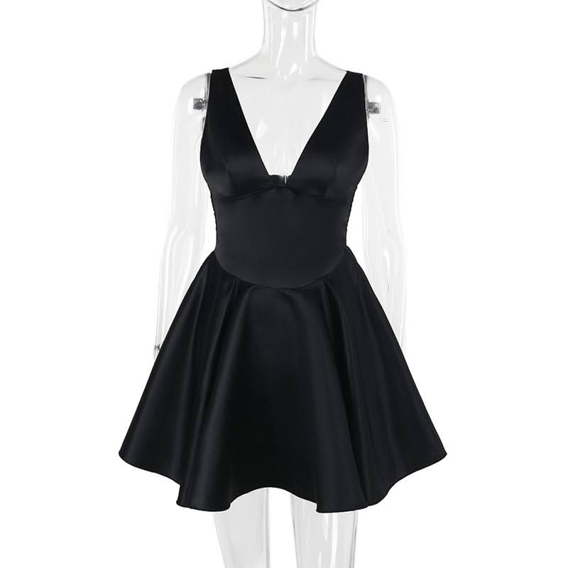 Smocked deep V neck backless cami mini dress