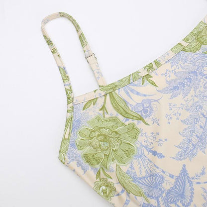 U neck flower print contrast cami maxi dress