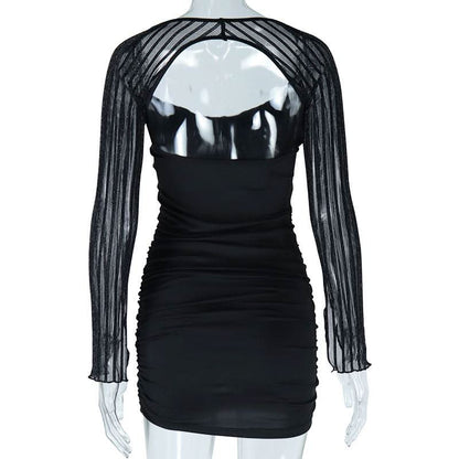 Long sleeve padded glitter bowknot mini dress