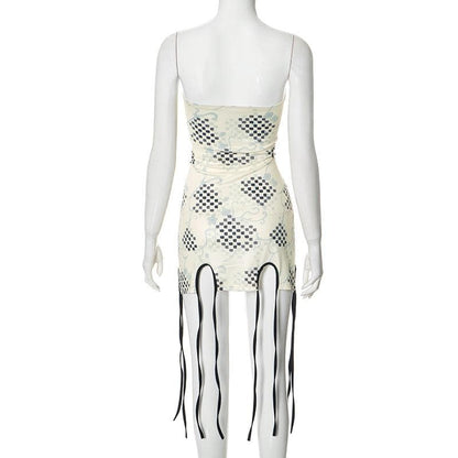 Print tassels slit tube mini dress