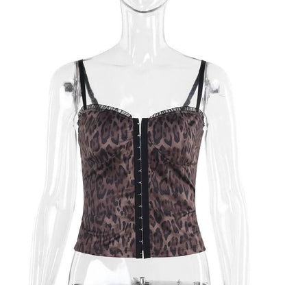 V neck leopard print ruffle backless cami top