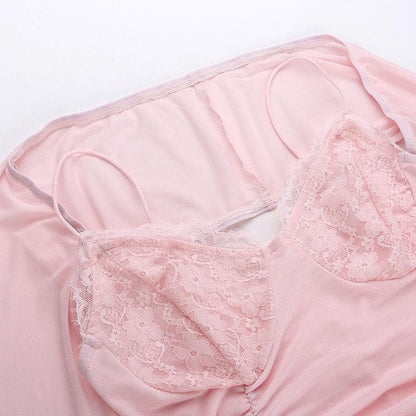 Lace patchwork mesh long sleeve ruched solid shrug cami top