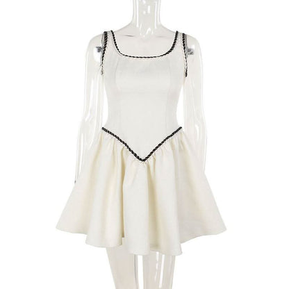 U neck zip-up backless cami mini dress