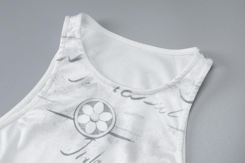 Sleeveless crewneck print maxi dress