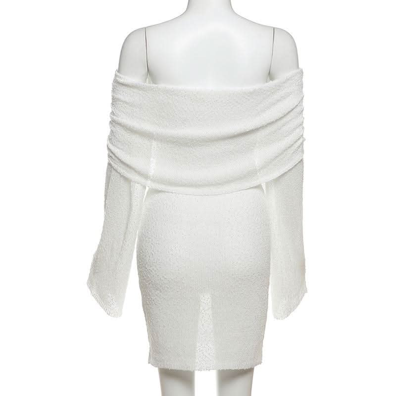 Long sleeve off shoulder knitted mini dress