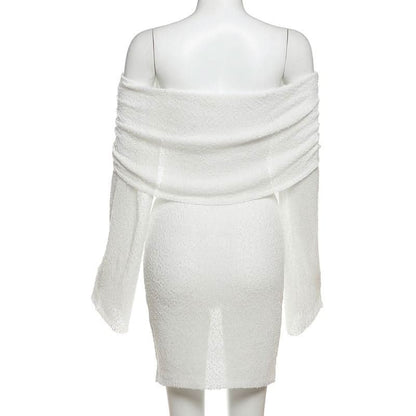 Long sleeve off shoulder knitted mini dress