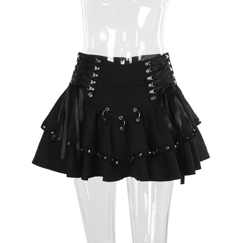 Lace up self tie o ring mini skirt