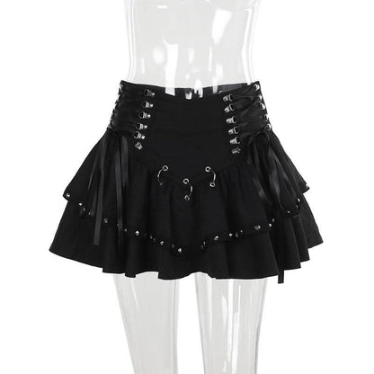 Lace up self tie o ring mini skirt