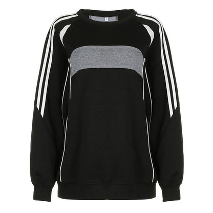 Patchwork long sleeve contrast round neck top