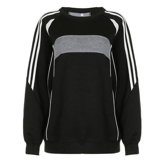Patchwork long sleeve contrast round neck top