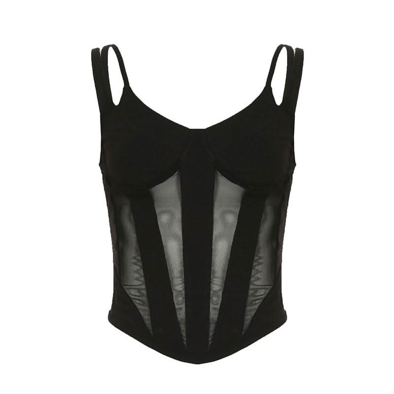 V neck mesh patchwork cami top