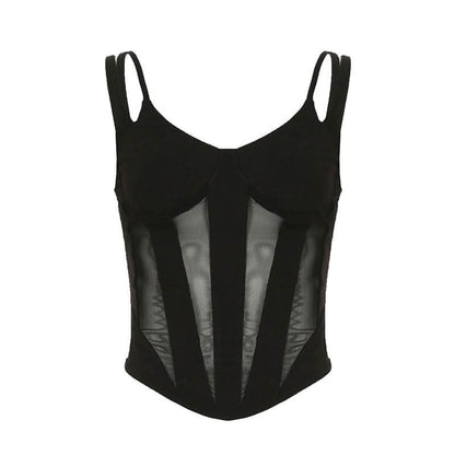 V neck mesh patchwork cami top