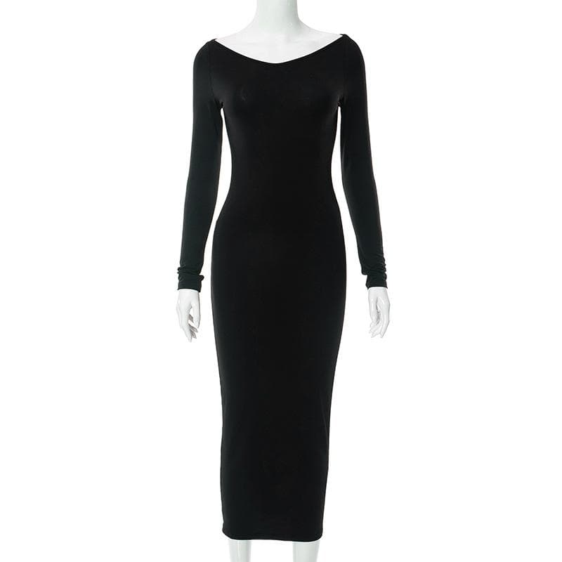 Long Sleeve Dragon Graphic Contrast Back Panel Bodycon Maxi Dress