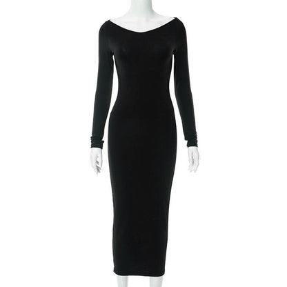 Long Sleeve Dragon Graphic Contrast Back Panel Bodycon Maxi Dress