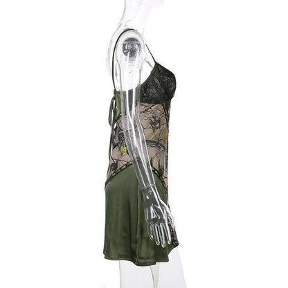 V neck hem lace patchwork A line dress
