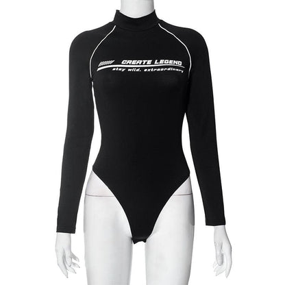 Long sleeve high neck button contrast bodysuit