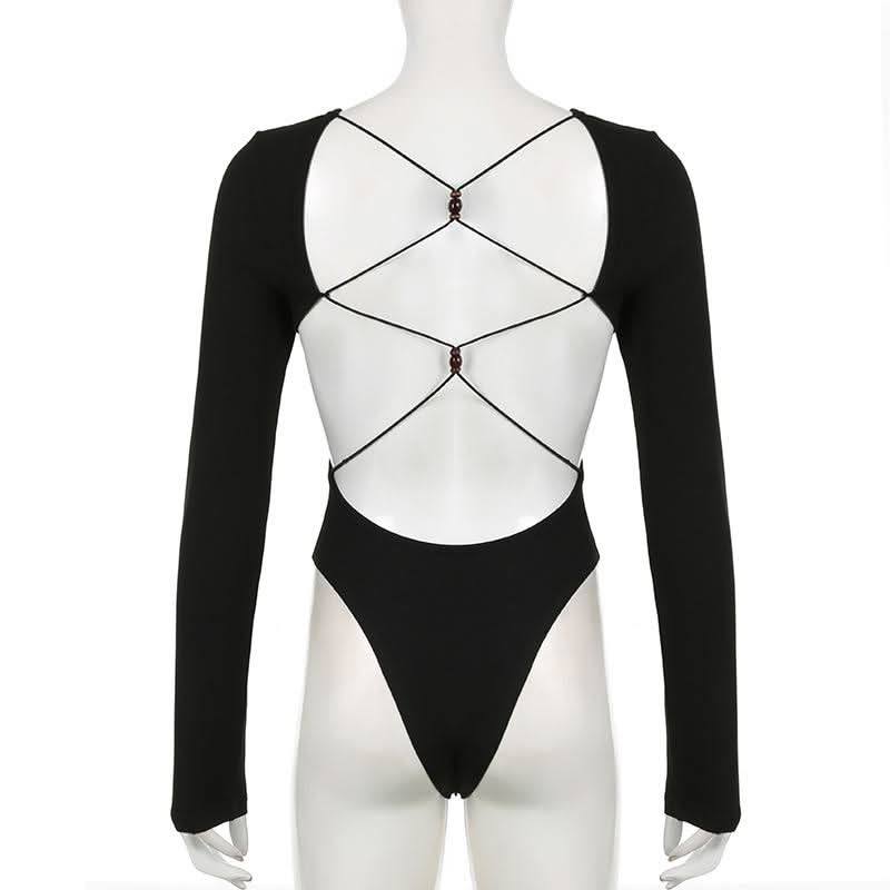 Long sleeve cross back beaded bodysuit