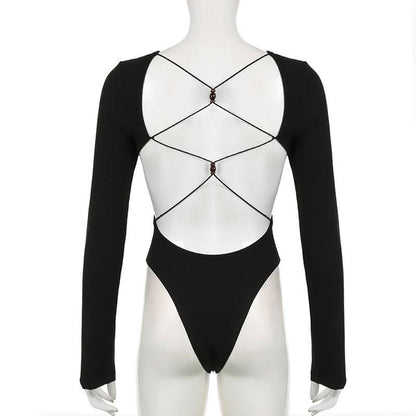 Long sleeve cross back beaded bodysuit