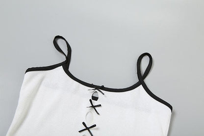 U neck hollow out bowknot stitch cami cut out top