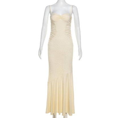 Ruched backless sweetheart neck cami maxi dress-final-sale