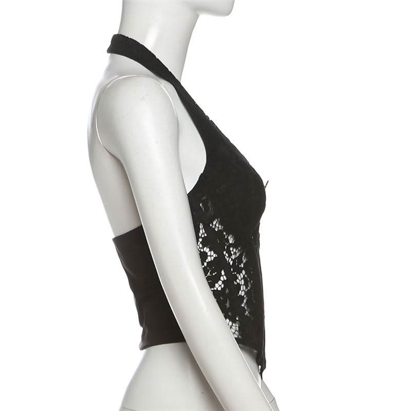 Halter corset lace backless top
