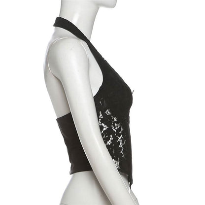 Halter corset lace backless top