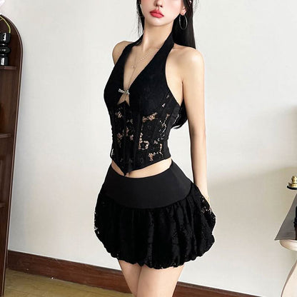 Halter corset lace backless top