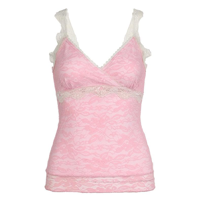 V neck lace backless cami top
