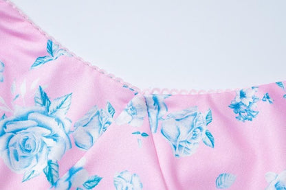 Flower print v neck backless cami maxi dress