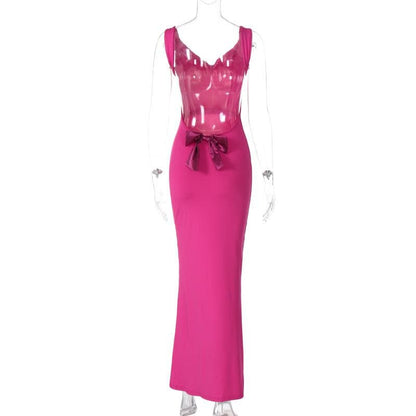Cowl Neck Sleeveless Bow Back Mermaid Bodycon Maxi Dress