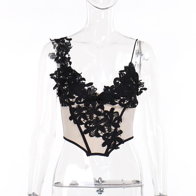 Flower embroidery bustier backless cami top