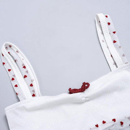 Bowknot ruched heart print mesh cami top