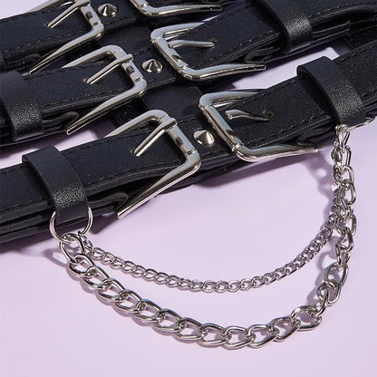 Layered metal chain buckle corset