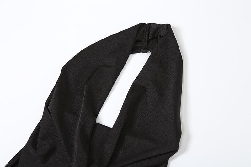 Cowl neck halter flower pattern mesh maxi dress