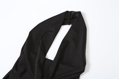 Cowl neck halter flower pattern mesh maxi dress