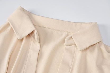 Deep V Neck Collar Tie Waist Long Sleeve Mini Dress
